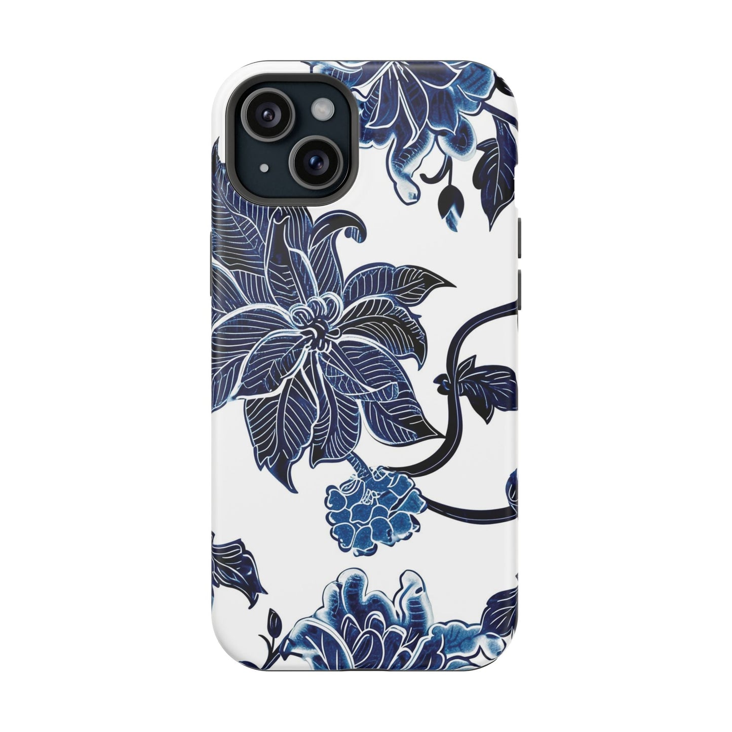 Magnetic Impact - Resistant Phone Case — Blue Botanical Floral Design - DIGITAL X