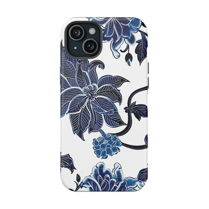 Magnetic Impact - Resistant Phone Case — Blue Botanical Floral Design - DIGITAL X