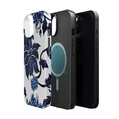 Magnetic Impact - Resistant Phone Case — Blue Botanical Floral Design - DIGITAL X