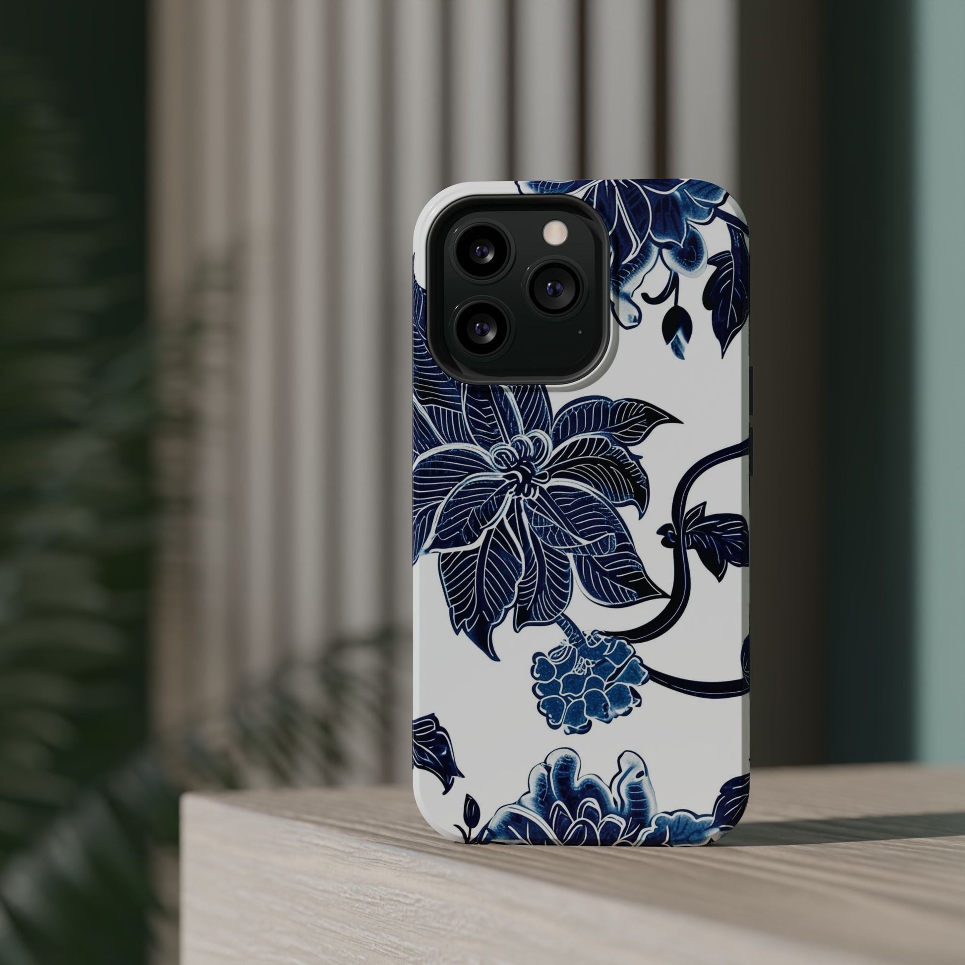 Magnetic Impact - Resistant Phone Case — Blue Botanical Floral Design - DIGITAL X