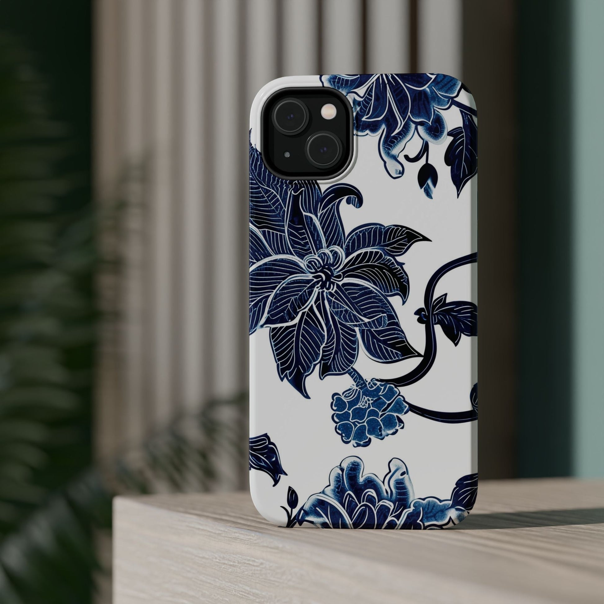 Magnetic Impact - Resistant Phone Case — Blue Botanical Floral Design - DIGITAL X