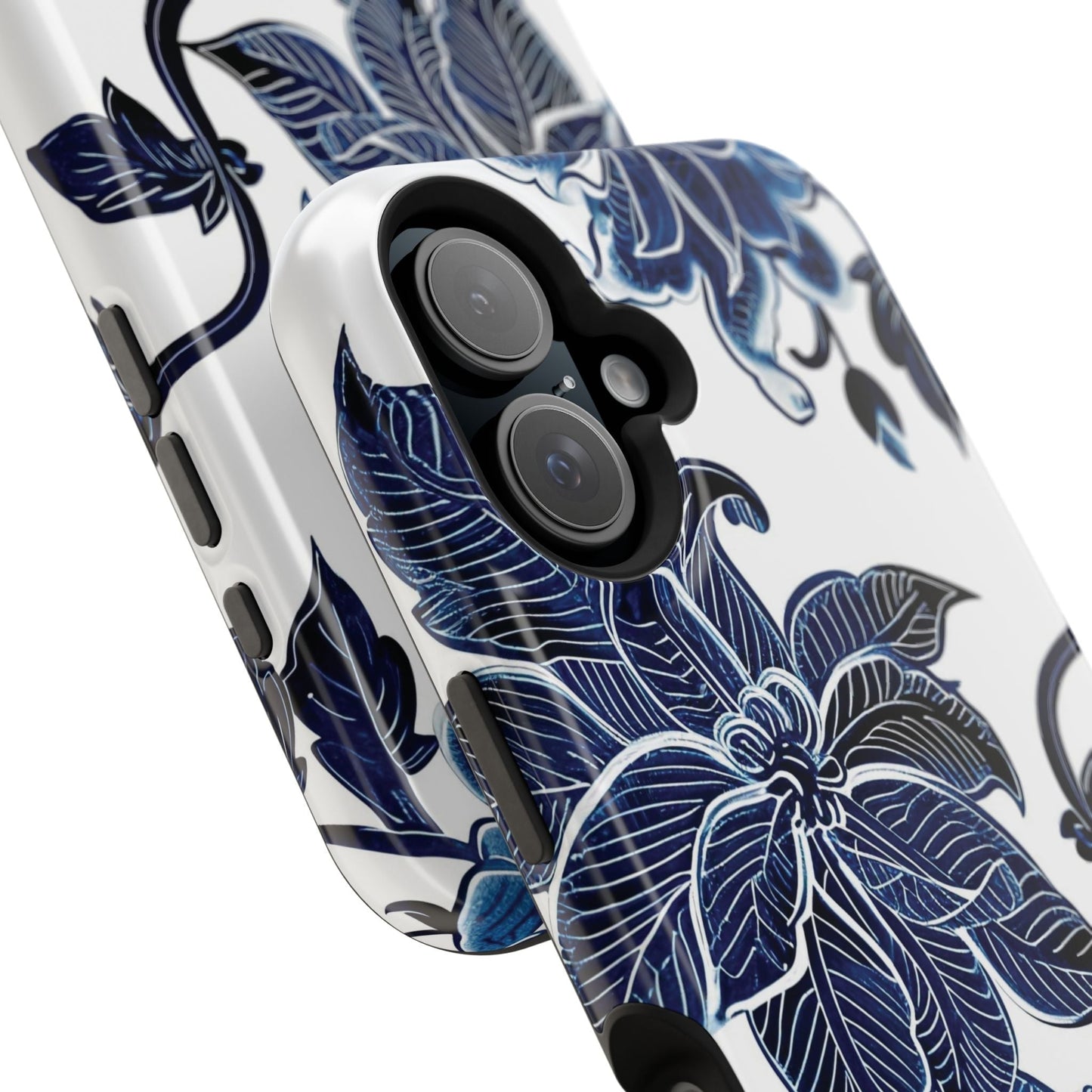 Magnetic Impact - Resistant Phone Case — Blue Botanical Floral Design - DIGITAL X