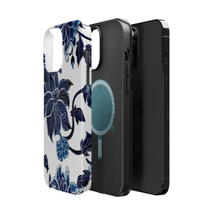 Magnetic Impact - Resistant Phone Case — Blue Botanical Floral Design - DIGITAL X