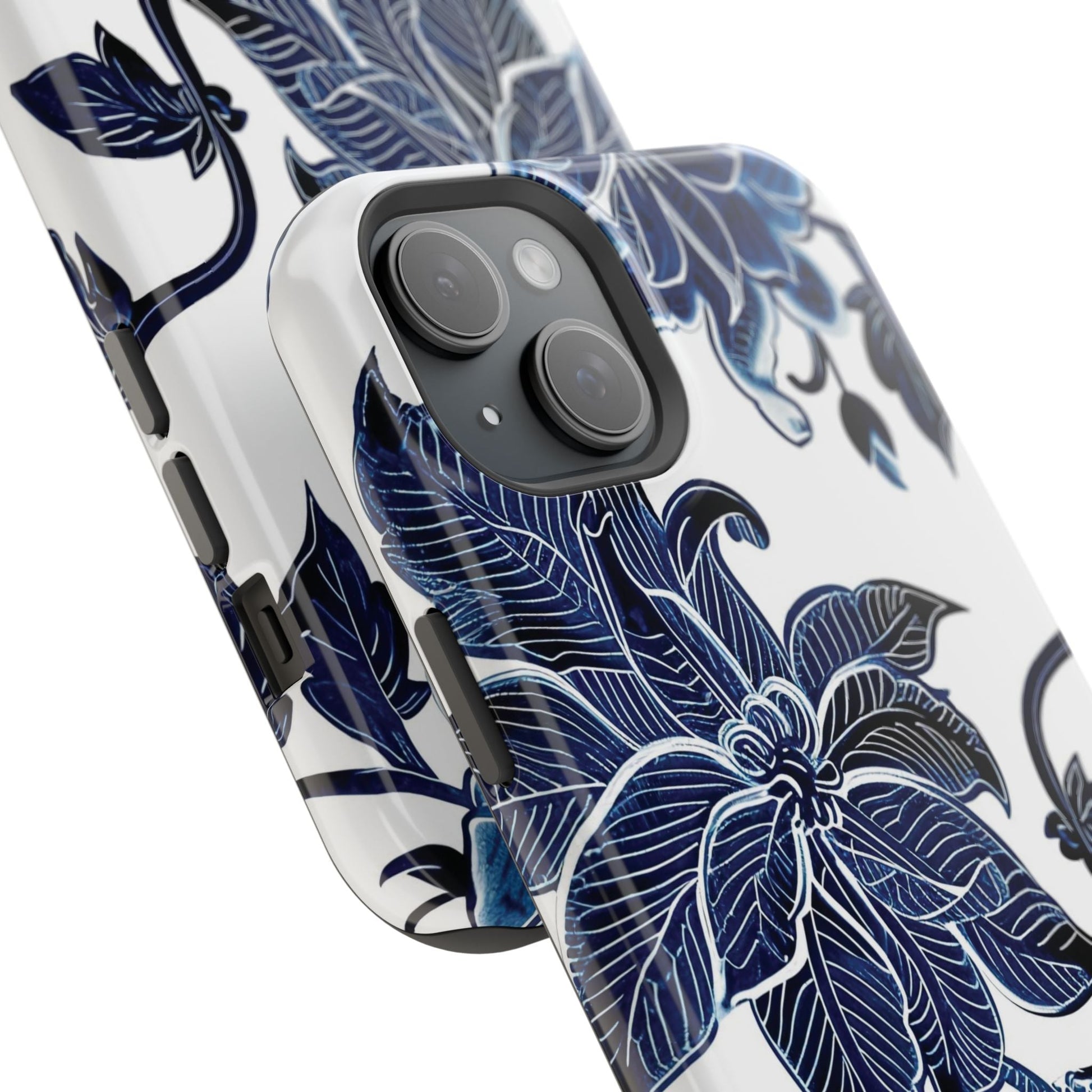 Magnetic Impact - Resistant Phone Case — Blue Botanical Floral Design - DIGITAL X