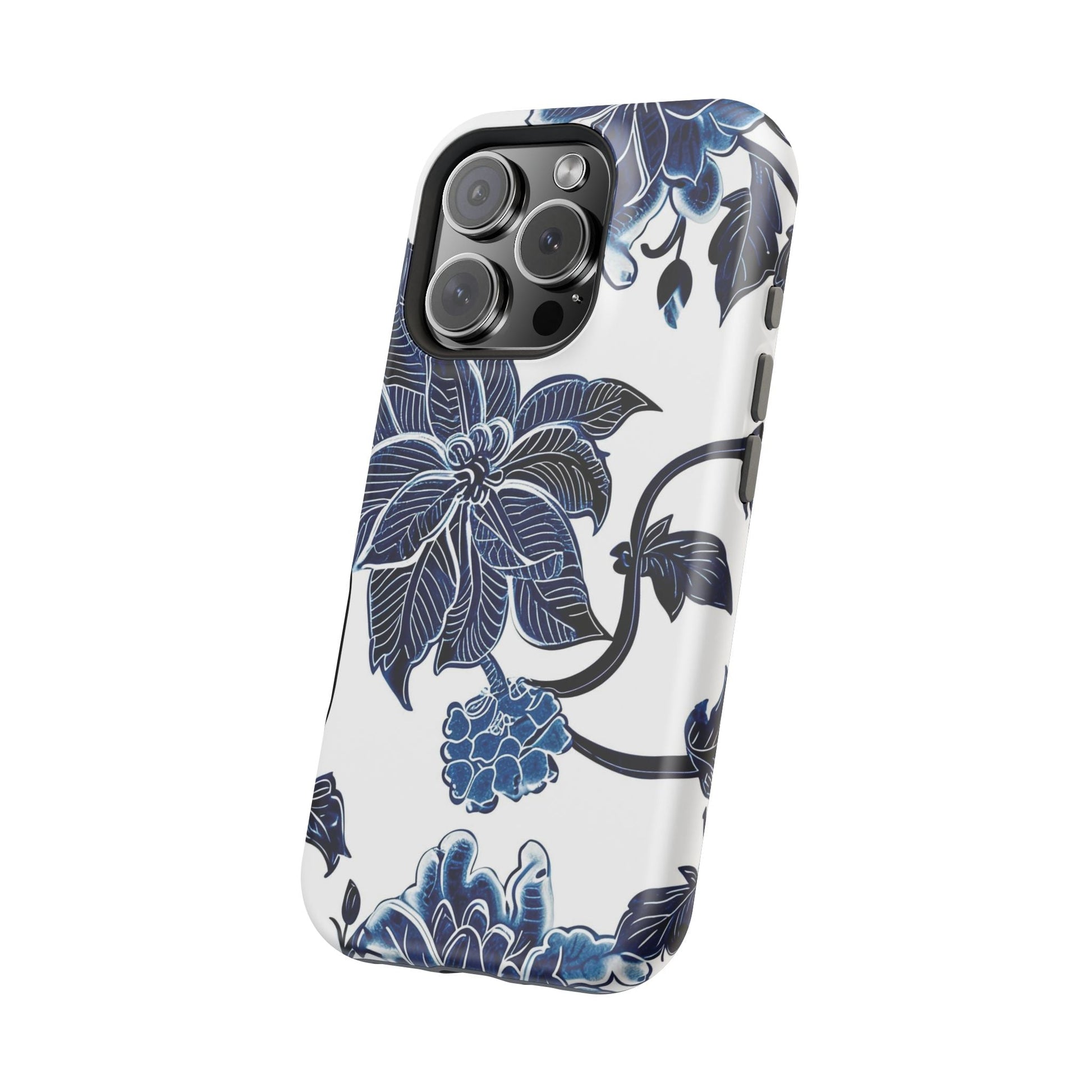Magnetic Impact - Resistant Phone Case — Blue Botanical Floral Design - DIGITAL X