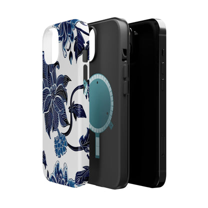Magnetic Impact - Resistant Phone Case — Blue Botanical Floral Design - DIGITAL X