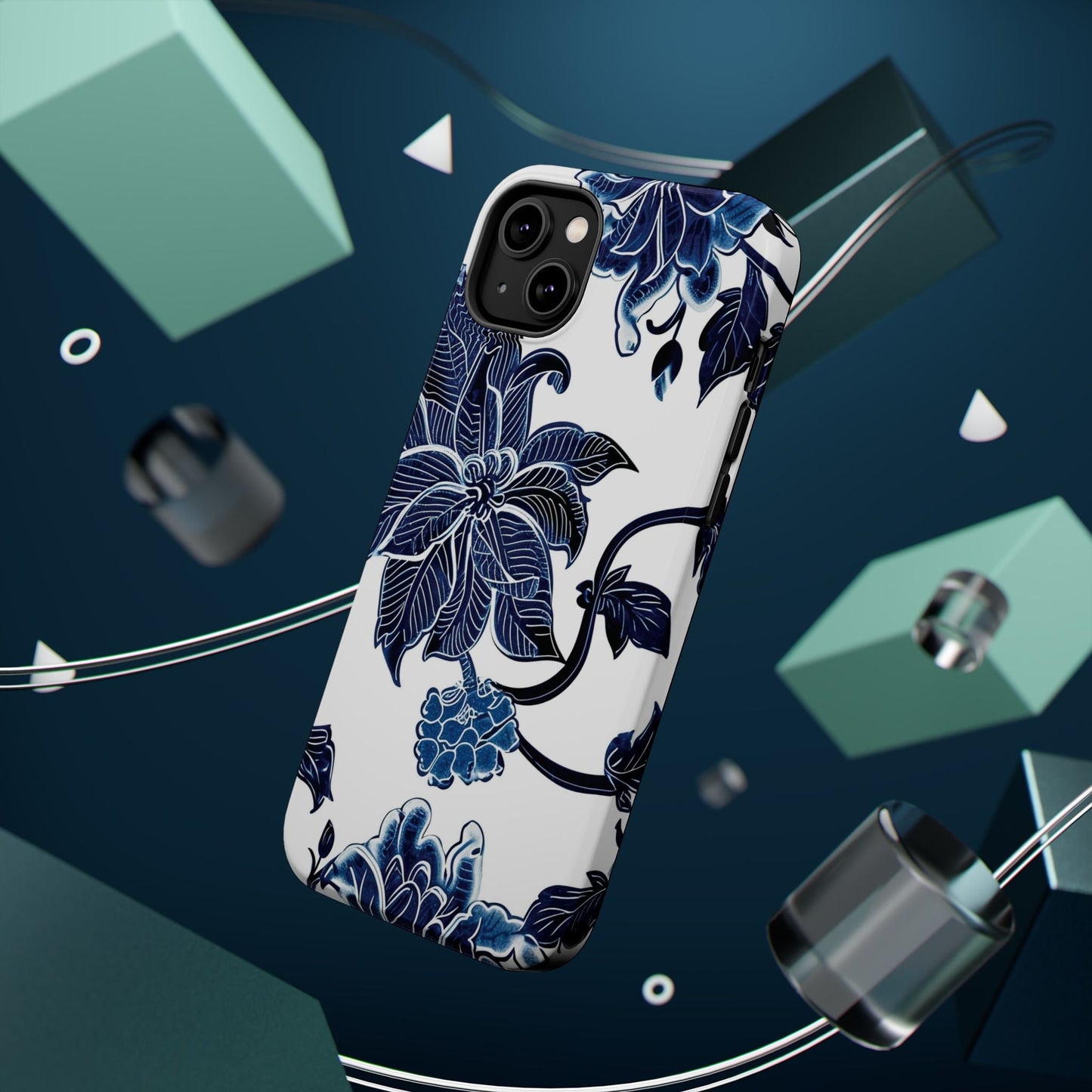 Magnetic Impact - Resistant Phone Case — Blue Botanical Floral Design - DIGITAL X