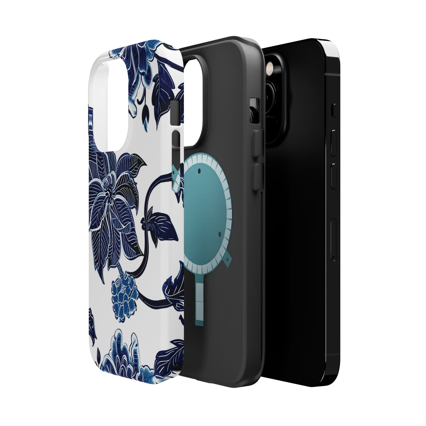 Magnetic Impact - Resistant Phone Case — Blue Botanical Floral Design - DIGITAL X