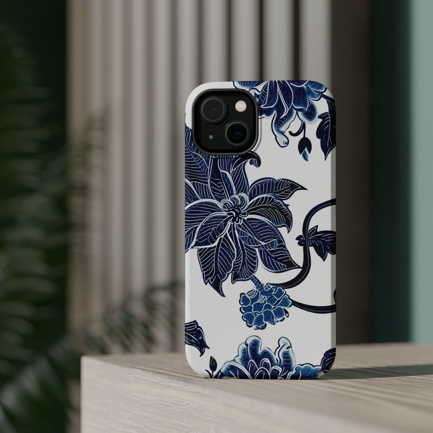 Magnetic Impact - Resistant Phone Case — Blue Botanical Floral Design - DIGITAL X