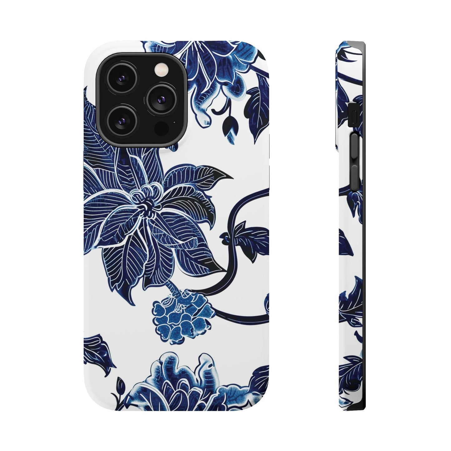 Magnetic Impact - Resistant Phone Case — Blue Botanical Floral Design - DIGITAL X