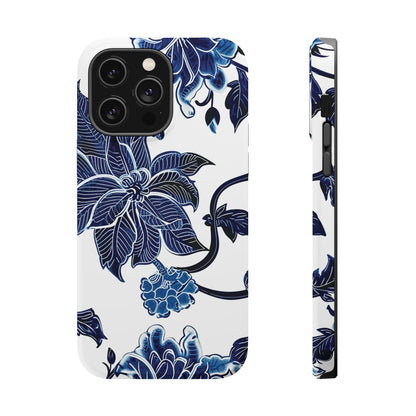 Magnetic Impact - Resistant Phone Case — Blue Botanical Floral Design - DIGITAL X