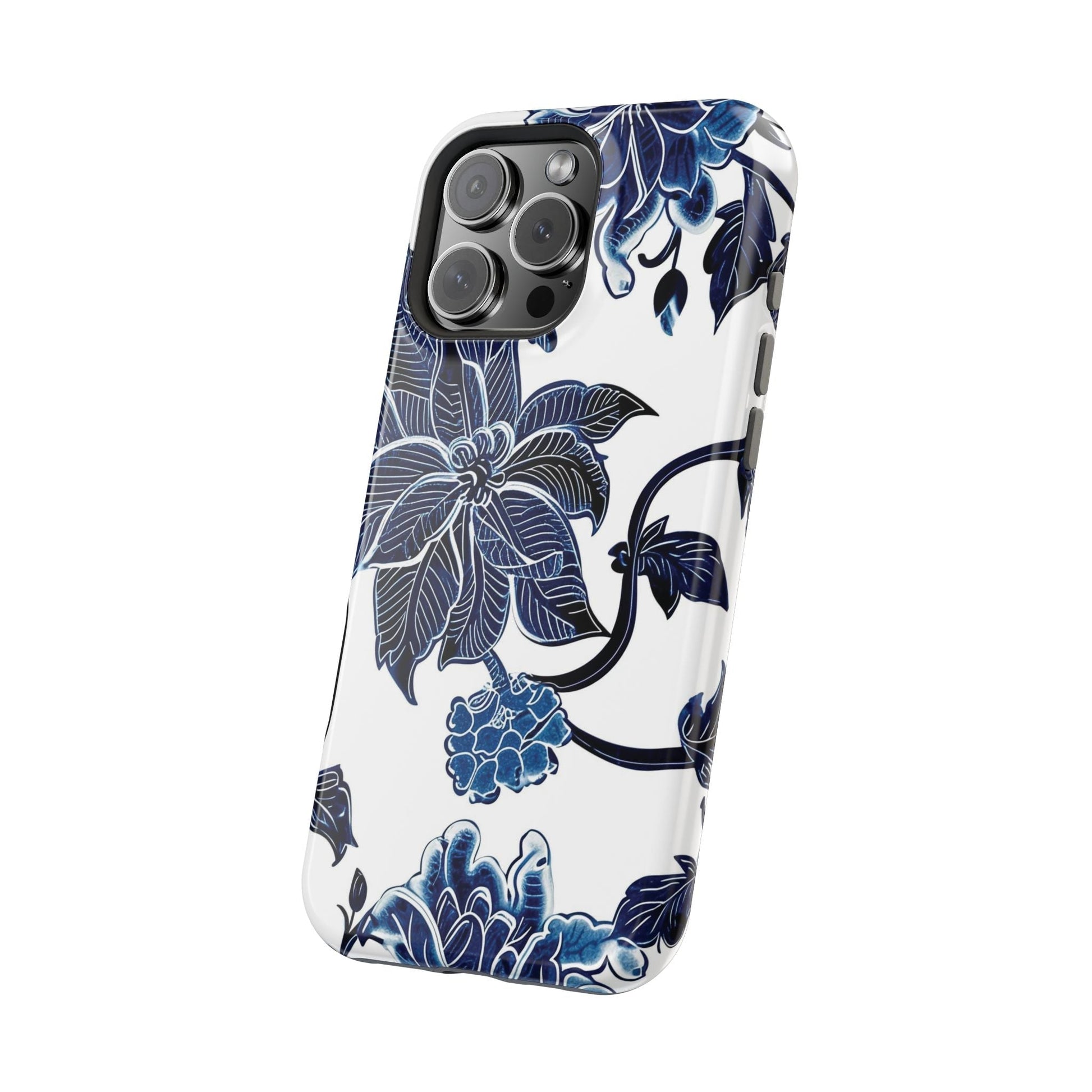 Magnetic Impact - Resistant Phone Case — Blue Botanical Floral Design - DIGITAL X