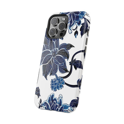 Magnetic Impact - Resistant Phone Case — Blue Botanical Floral Design - DIGITAL X