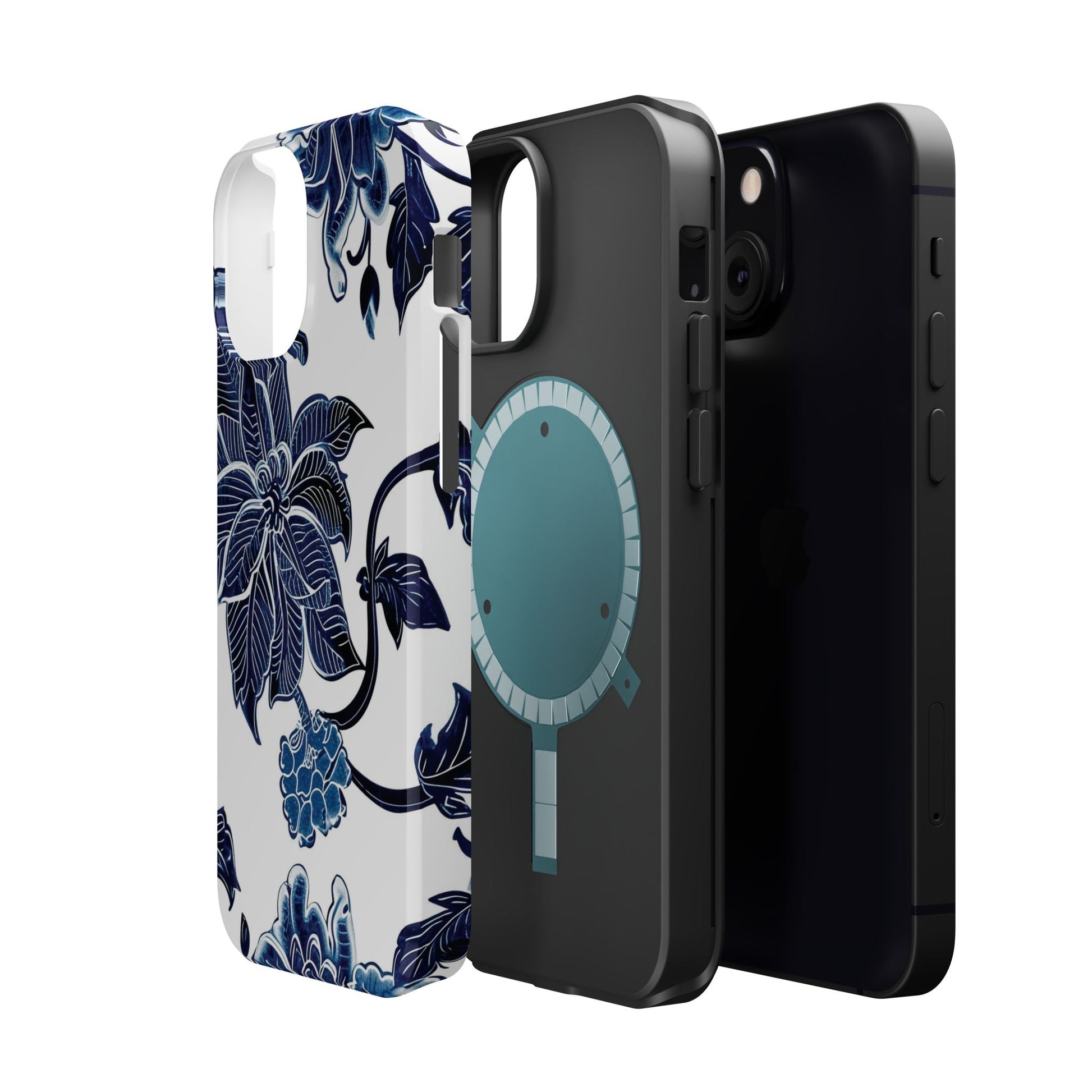 Magnetic Impact - Resistant Phone Case — Blue Botanical Floral Design - DIGITAL X