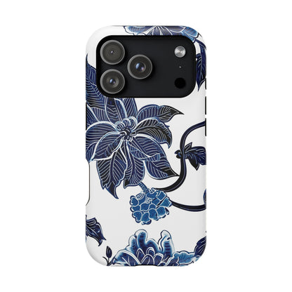 Magnetic Impact - Resistant Phone Case — Blue Botanical Floral Design - DIGITAL X