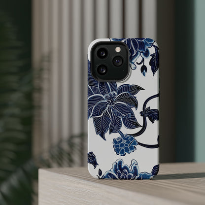 Magnetic Impact - Resistant Phone Case — Blue Botanical Floral Design - DIGITAL X