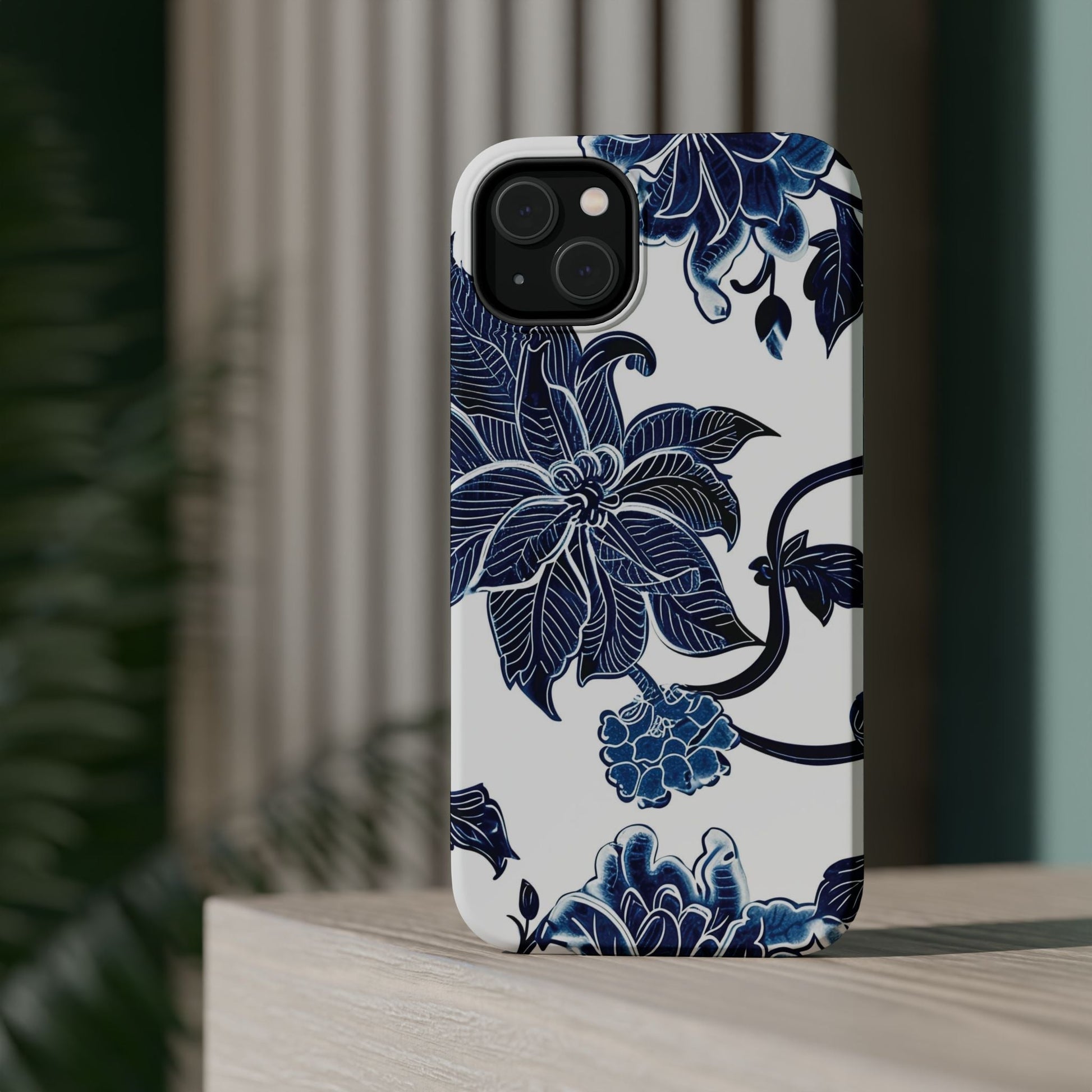 Magnetic Impact - Resistant Phone Case — Blue Botanical Floral Design - DIGITAL X