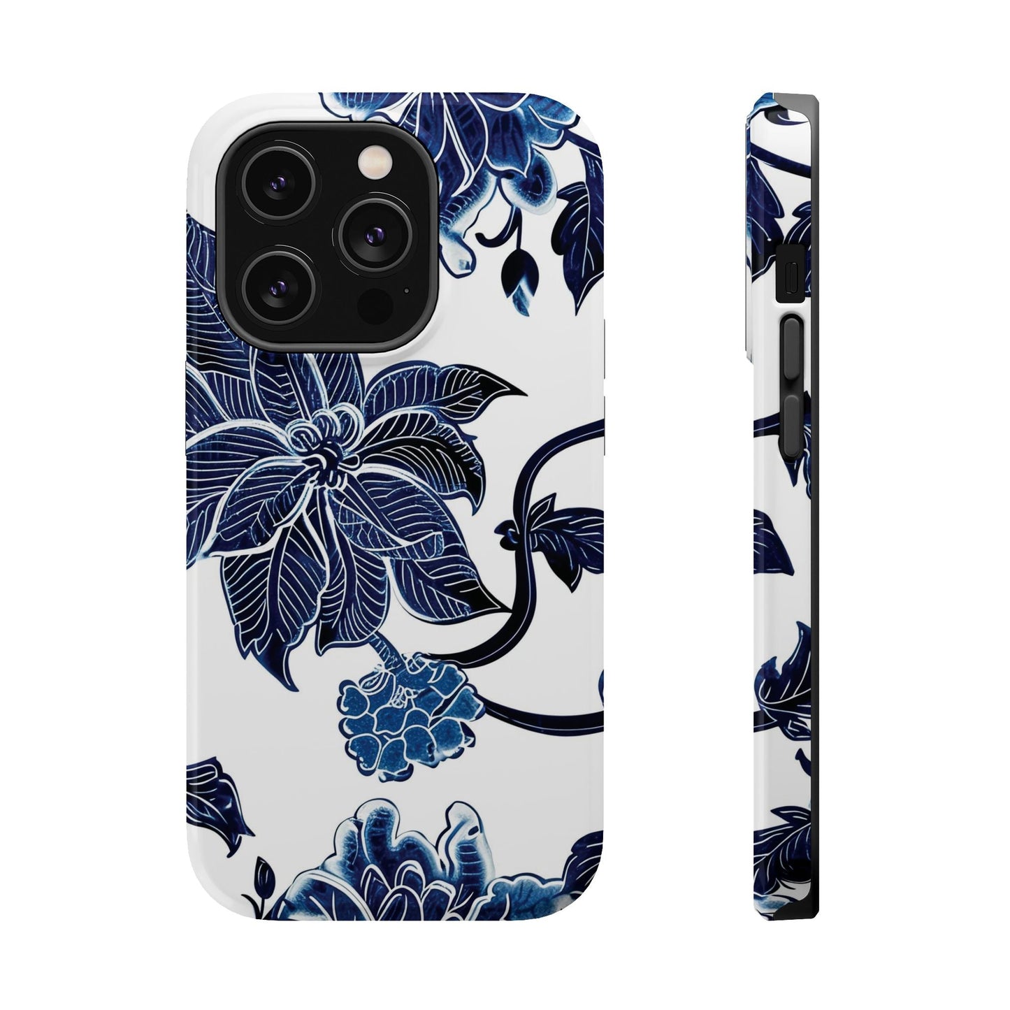 Magnetic Impact - Resistant Phone Case — Blue Botanical Floral Design - DIGITAL X