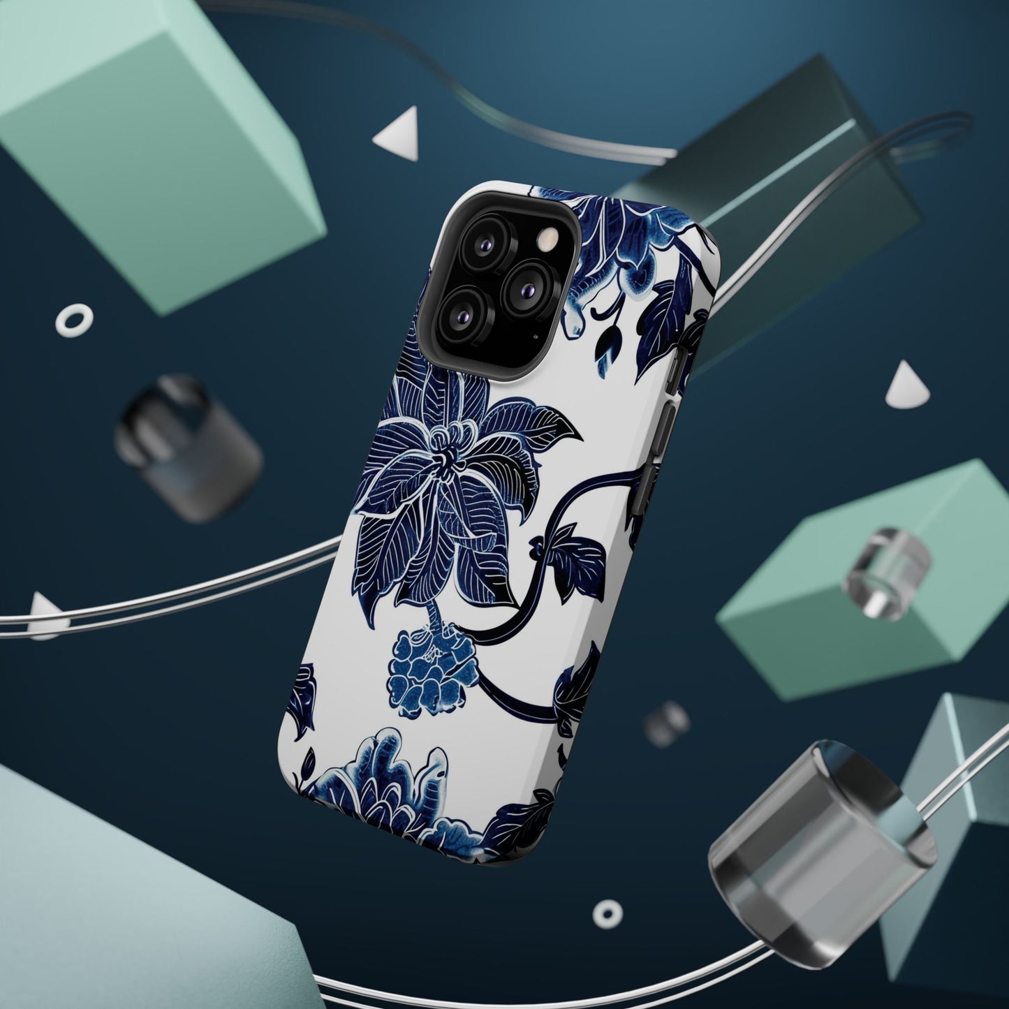 Magnetic Impact - Resistant Phone Case — Blue Botanical Floral Design - DIGITAL X