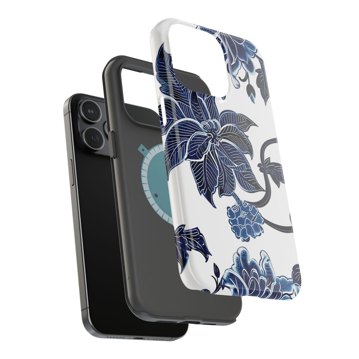 Magnetic Impact - Resistant Phone Case — Blue Botanical Floral Design - DIGITAL X