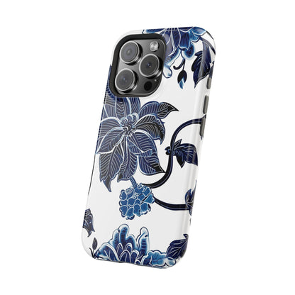 Magnetic Impact - Resistant Phone Case — Blue Botanical Floral Design - DIGITAL X
