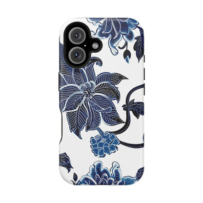 Magnetic Impact - Resistant Phone Case — Blue Botanical Floral Design - DIGITAL X