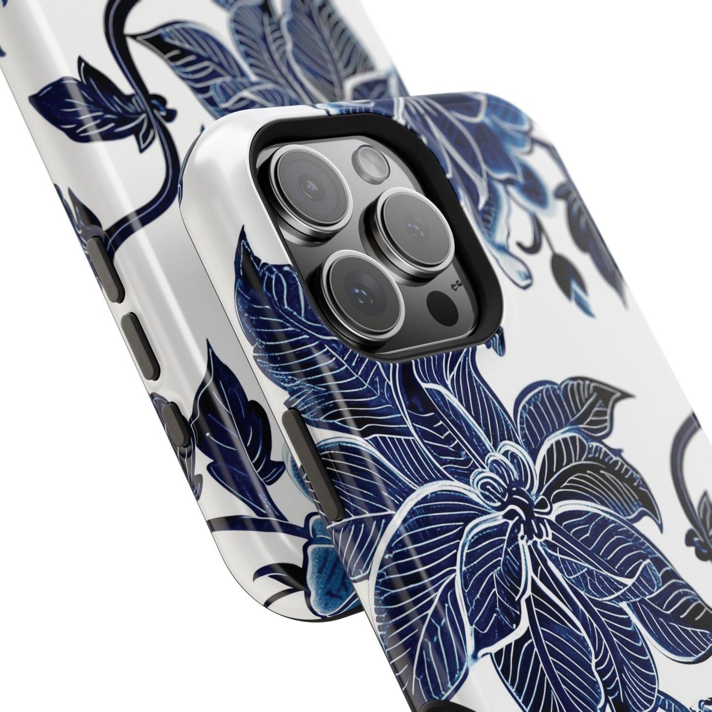 Magnetic Impact - Resistant Phone Case — Blue Botanical Floral Design - DIGITAL X