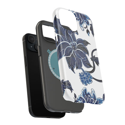 Magnetic Impact - Resistant Phone Case — Blue Botanical Floral Design - DIGITAL X