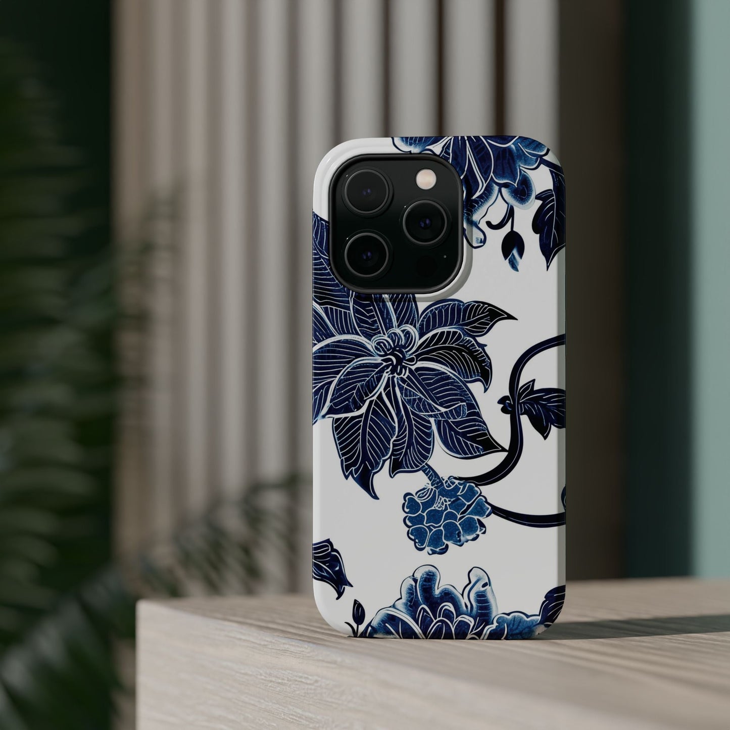 Magnetic Impact - Resistant Phone Case — Blue Botanical Floral Design - DIGITAL X