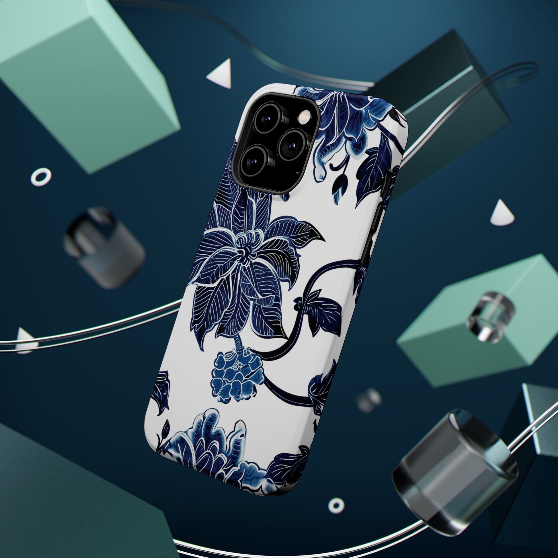 Magnetic Impact - Resistant Phone Case — Blue Botanical Floral Design - DIGITAL X