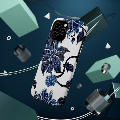Magnetic Impact - Resistant Phone Case — Blue Botanical Floral Design - DIGITAL X