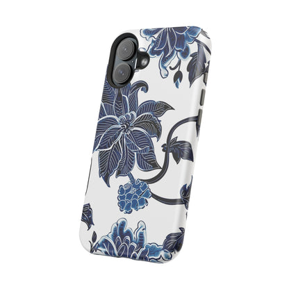 Magnetic Impact - Resistant Phone Case — Blue Botanical Floral Design - DIGITAL X