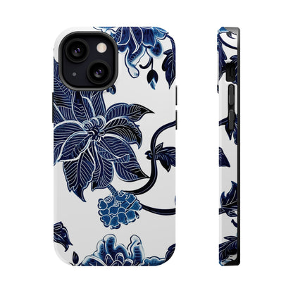 Magnetic Impact - Resistant Phone Case — Blue Botanical Floral Design - DIGITAL X
