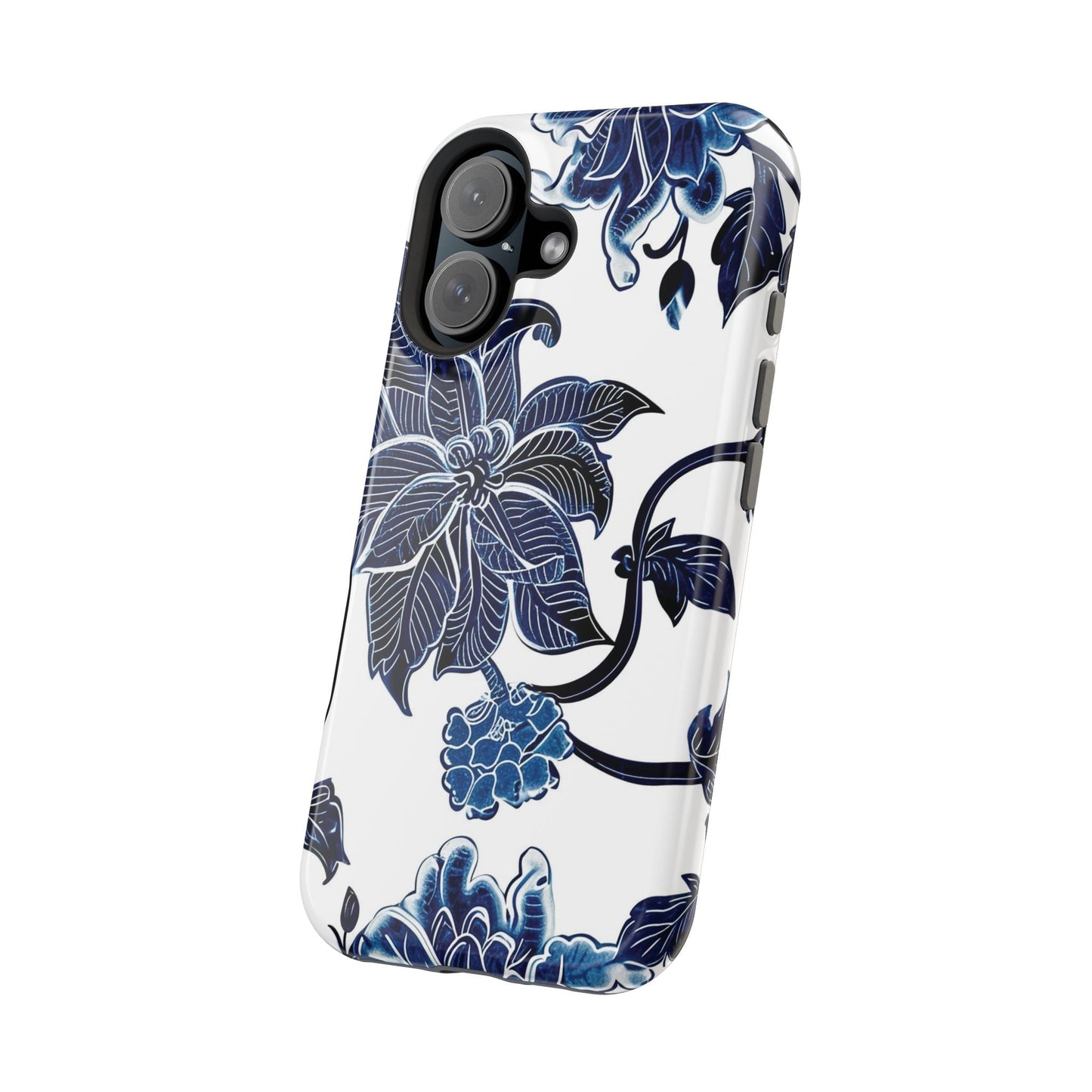 Magnetic Impact - Resistant Phone Case — Blue Botanical Floral Design - DIGITAL X