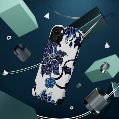 Magnetic Impact - Resistant Phone Case — Blue Botanical Floral Design - DIGITAL X