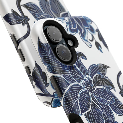 Magnetic Impact - Resistant Phone Case — Blue Botanical Floral Design - DIGITAL X