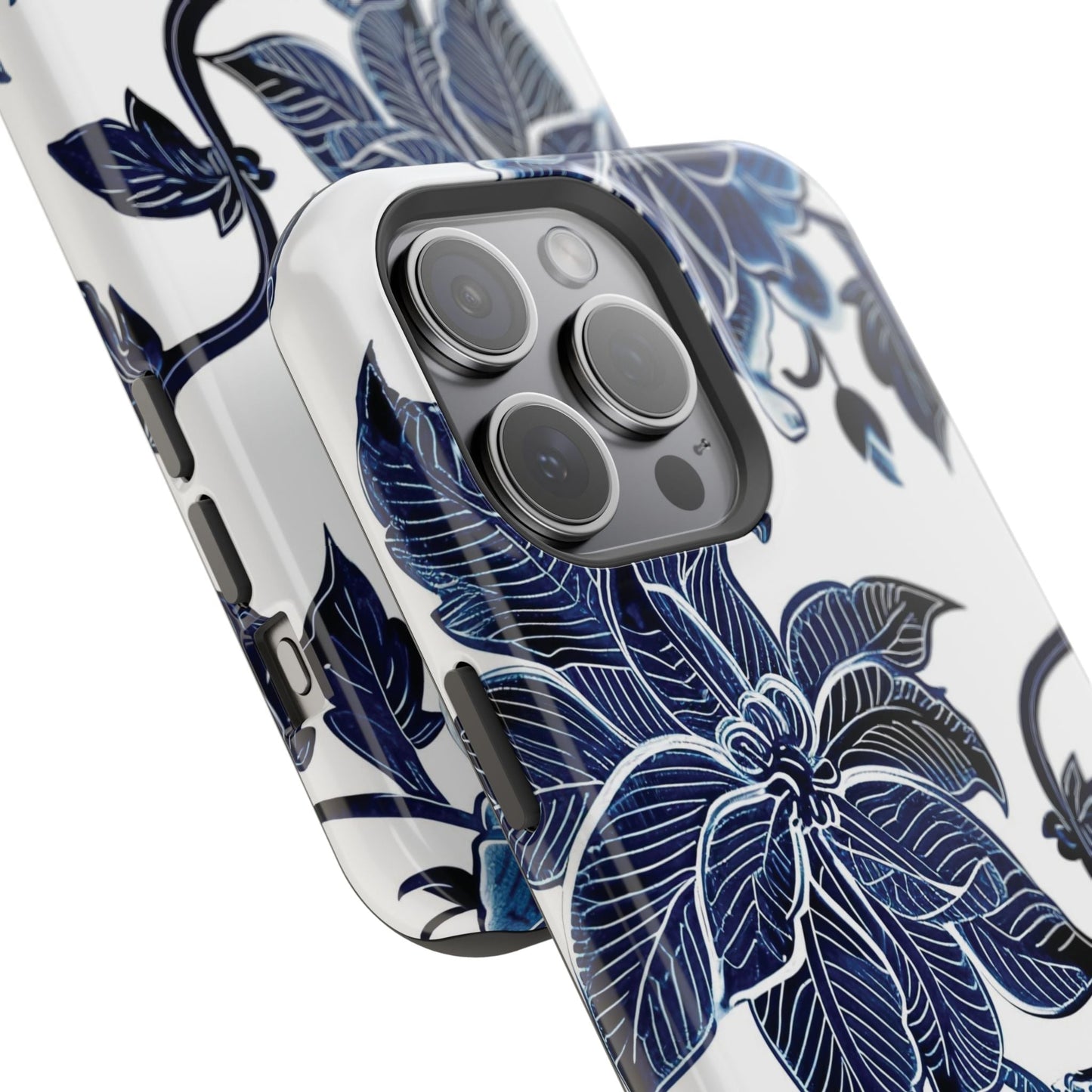 Magnetic Impact - Resistant Phone Case — Blue Botanical Floral Design - DIGITAL X