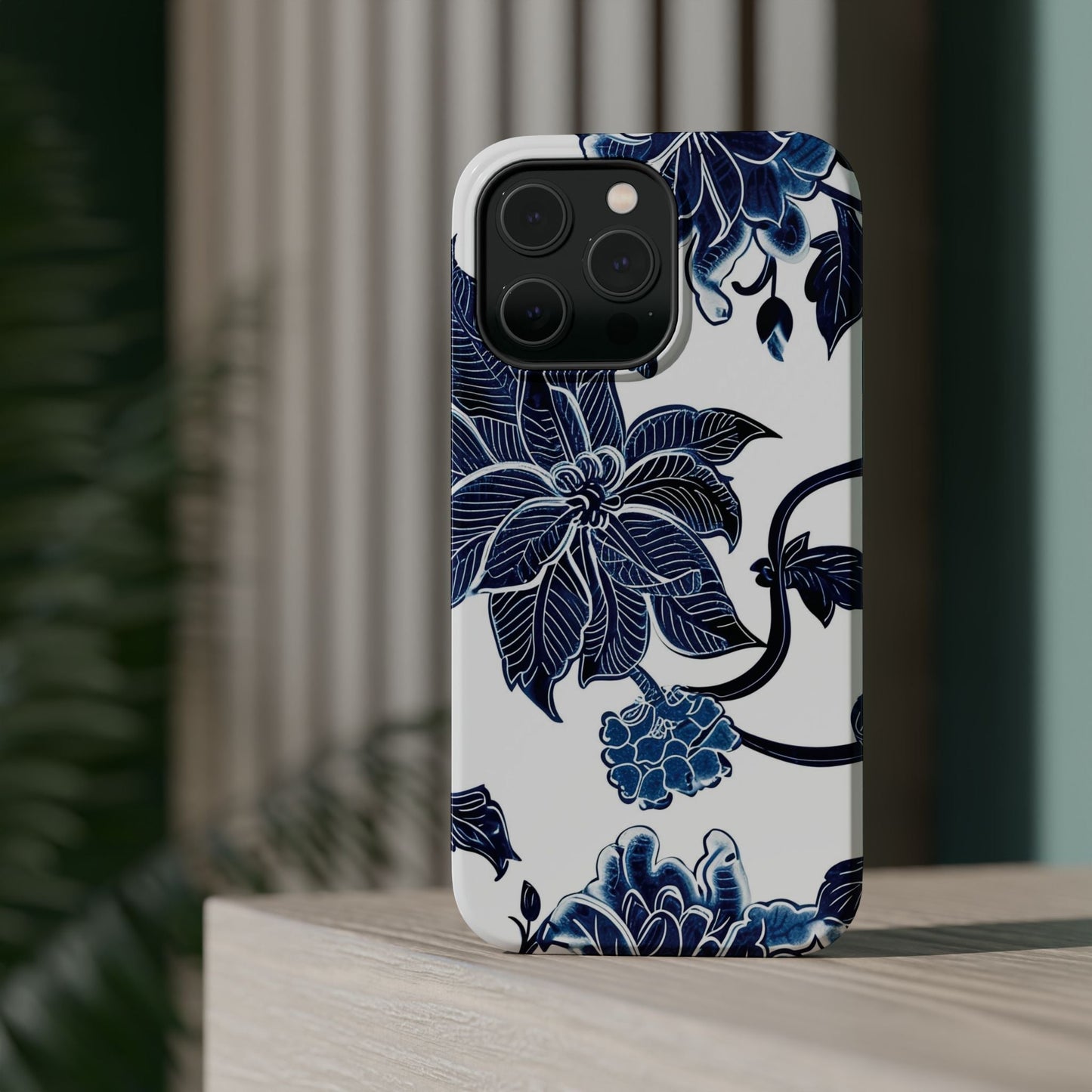 Magnetic Impact - Resistant Phone Case — Blue Botanical Floral Design - DIGITAL X