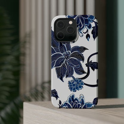 Magnetic Impact - Resistant Phone Case — Blue Botanical Floral Design - DIGITAL X