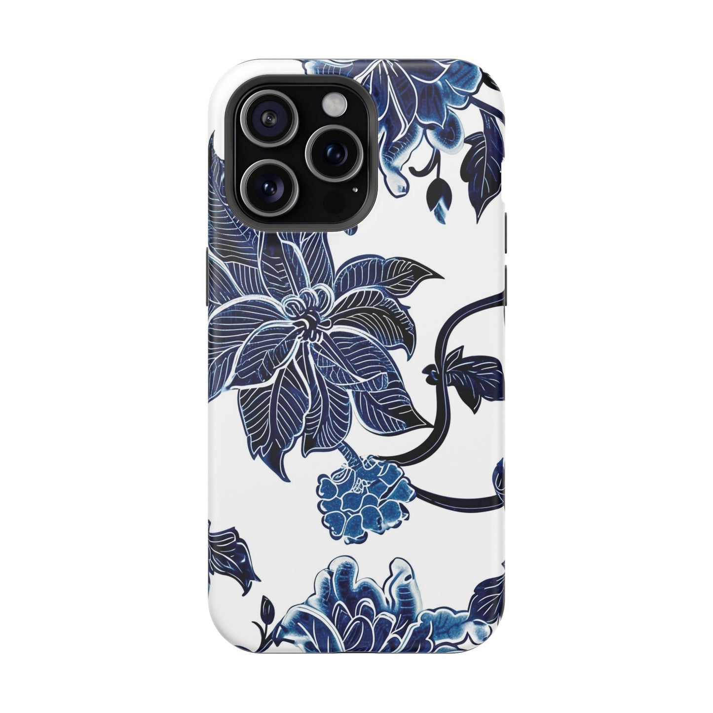 Magnetic Impact - Resistant Phone Case — Blue Botanical Floral Design - DIGITAL X