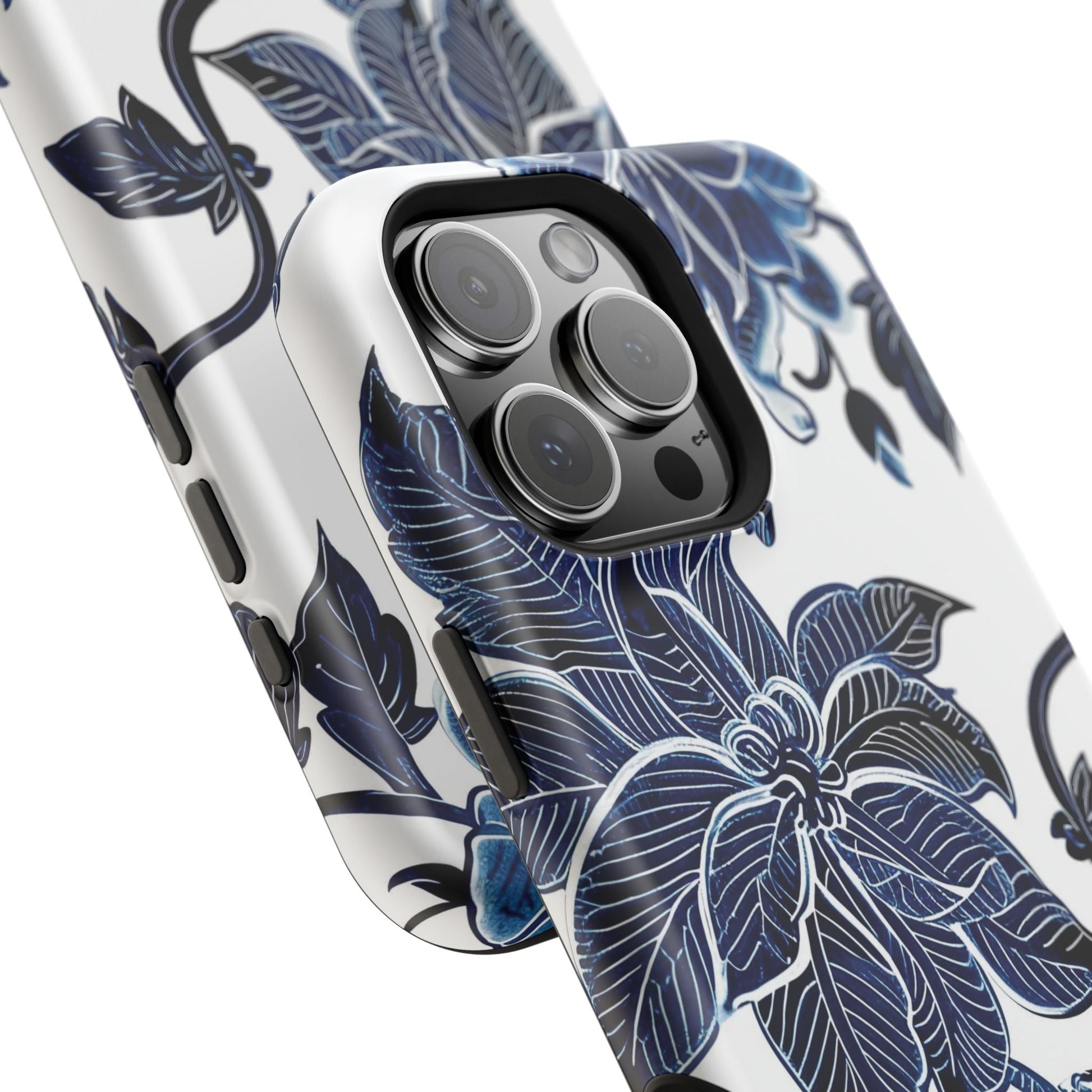 Magnetic Impact - Resistant Phone Case — Blue Botanical Floral Design - DIGITAL X