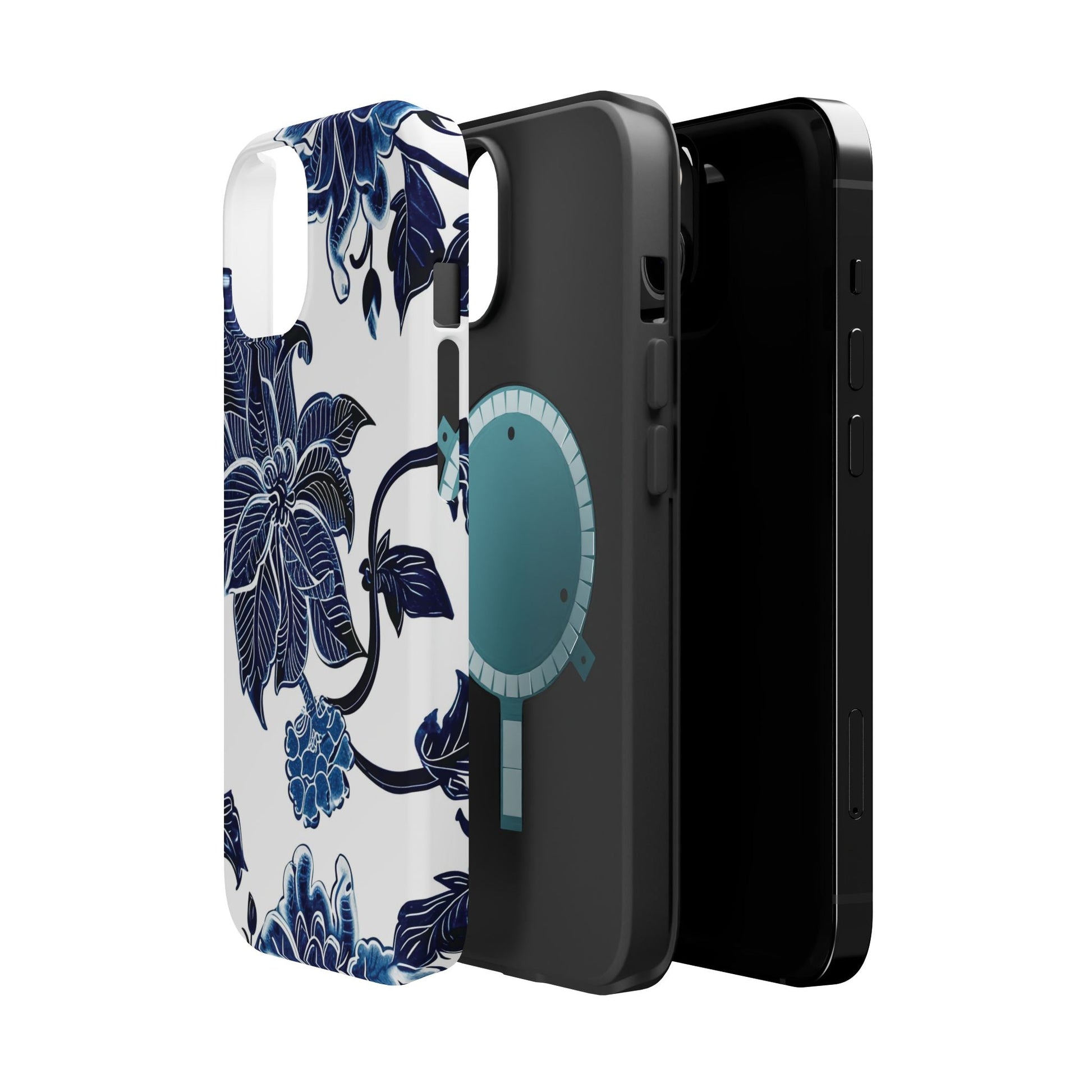Magnetic Impact - Resistant Phone Case — Blue Botanical Floral Design - DIGITAL X