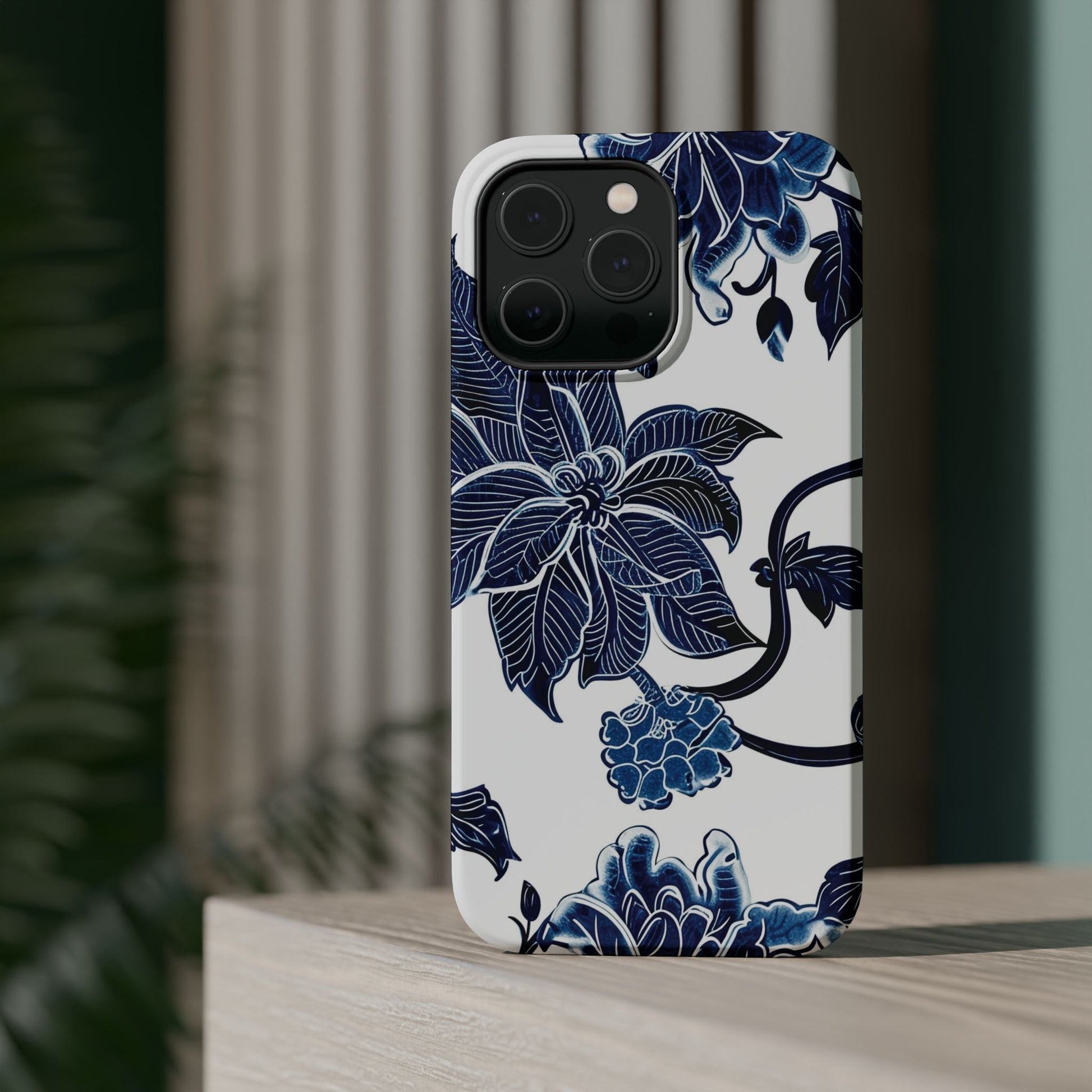 Magnetic Impact - Resistant Phone Case — Blue Botanical Floral Design - DIGITAL X