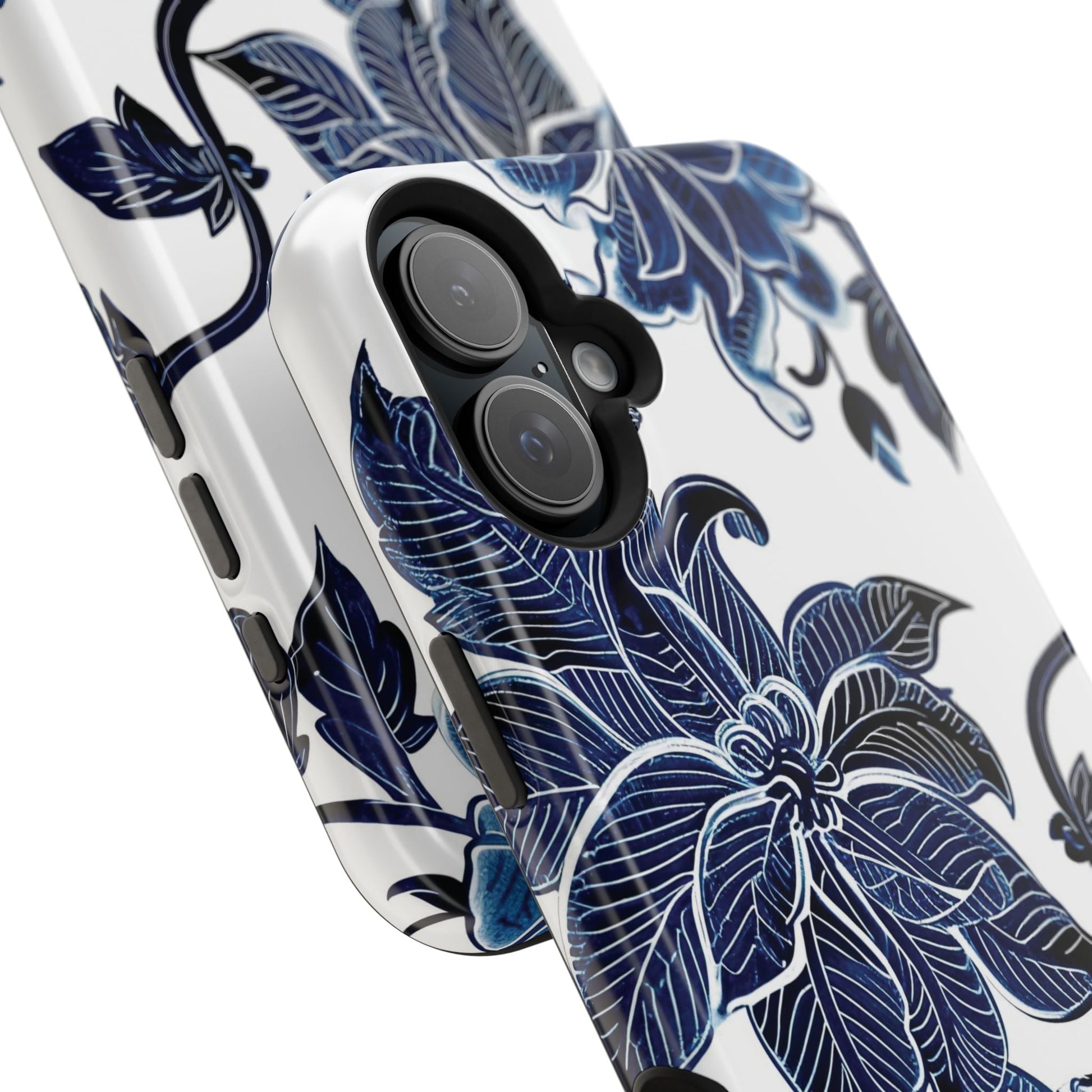 Magnetic Impact - Resistant Phone Case — Blue Botanical Floral Design - DIGITAL X