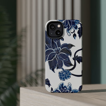 Magnetic Impact - Resistant Phone Case — Blue Botanical Floral Design - DIGITAL X