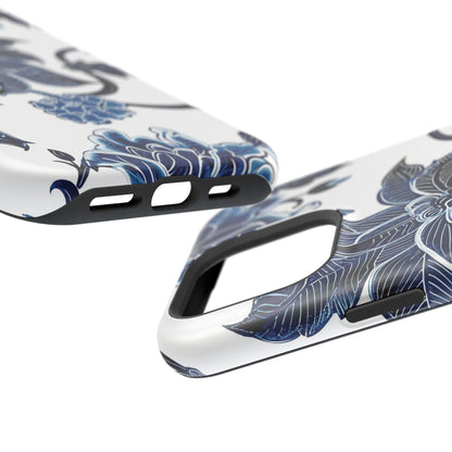 Magnetic Impact - Resistant Phone Case — Blue Botanical Floral Design - DIGITAL X