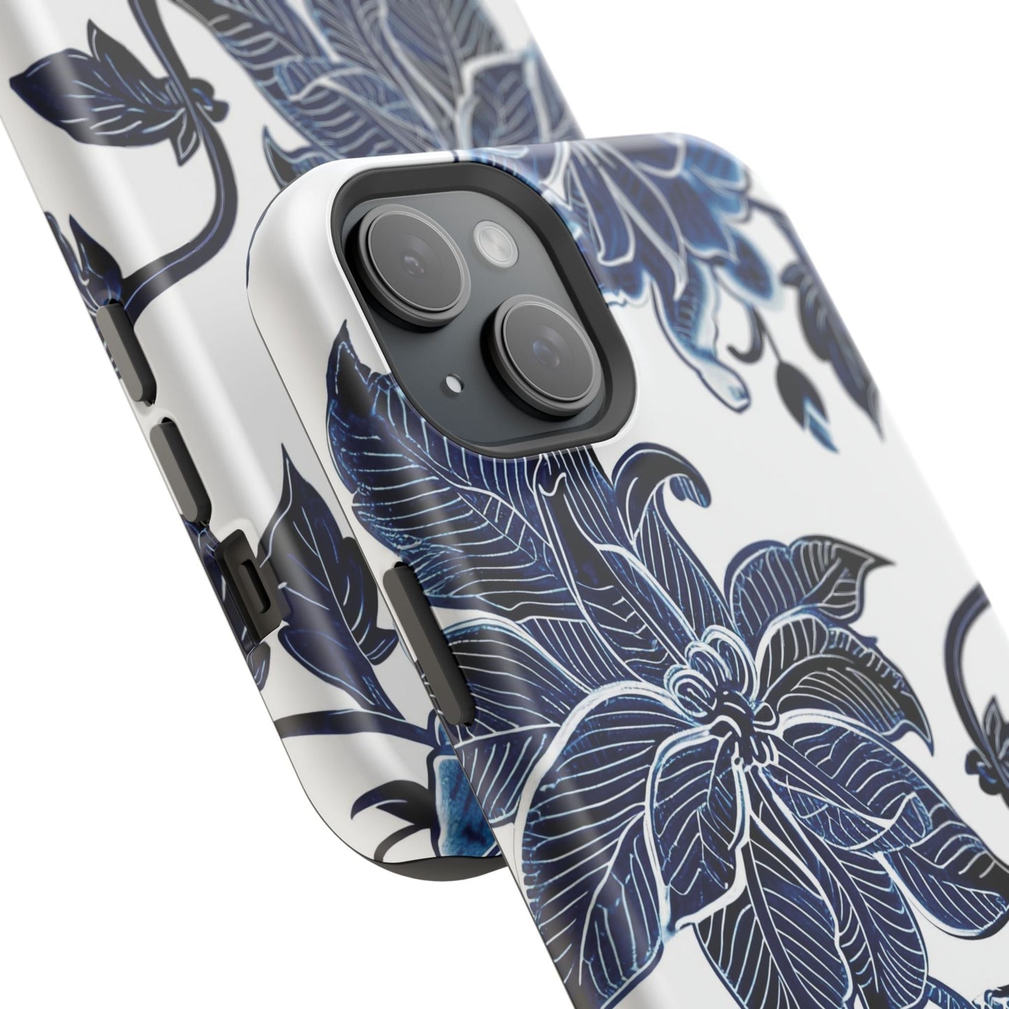 Magnetic Impact - Resistant Phone Case — Blue Botanical Floral Design - DIGITAL X