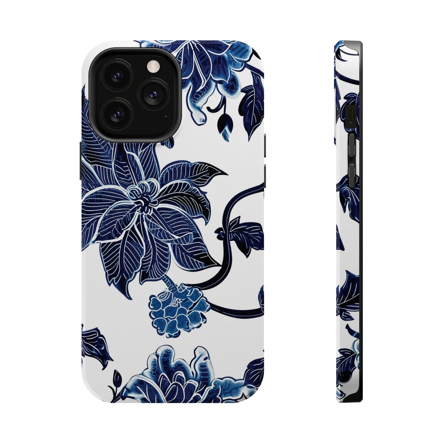 Magnetic Impact - Resistant Phone Case — Blue Botanical Floral Design - DIGITAL X