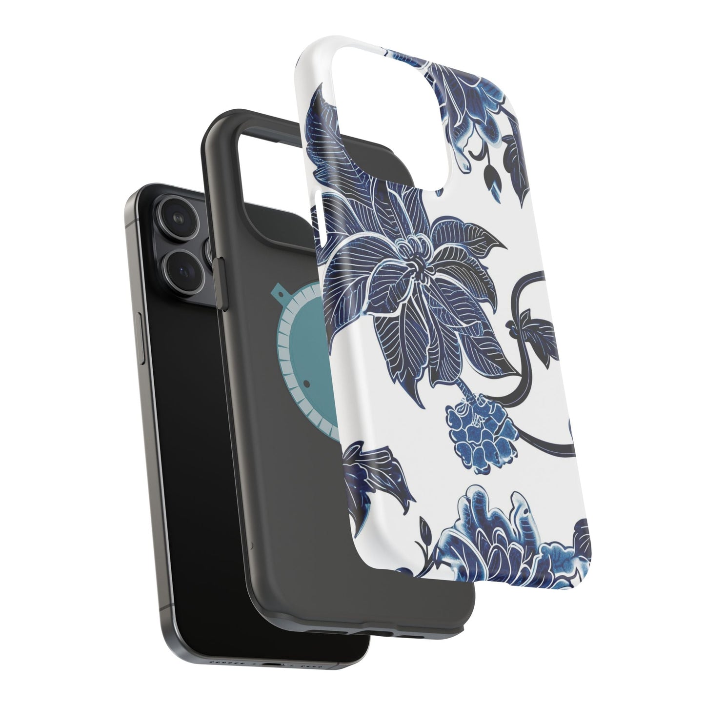 Magnetic Impact - Resistant Phone Case — Blue Botanical Floral Design - DIGITAL X