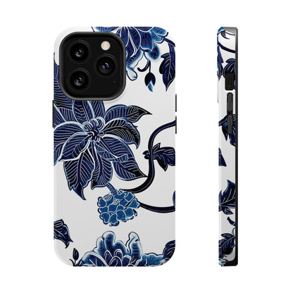 Magnetic Impact - Resistant Phone Case — Blue Botanical Floral Design - DIGITAL X